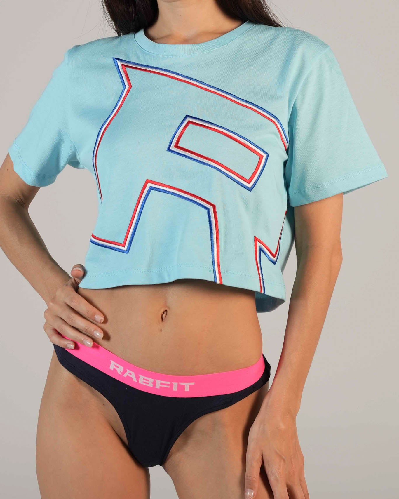 Cotton - Tee Crop Emb Blue