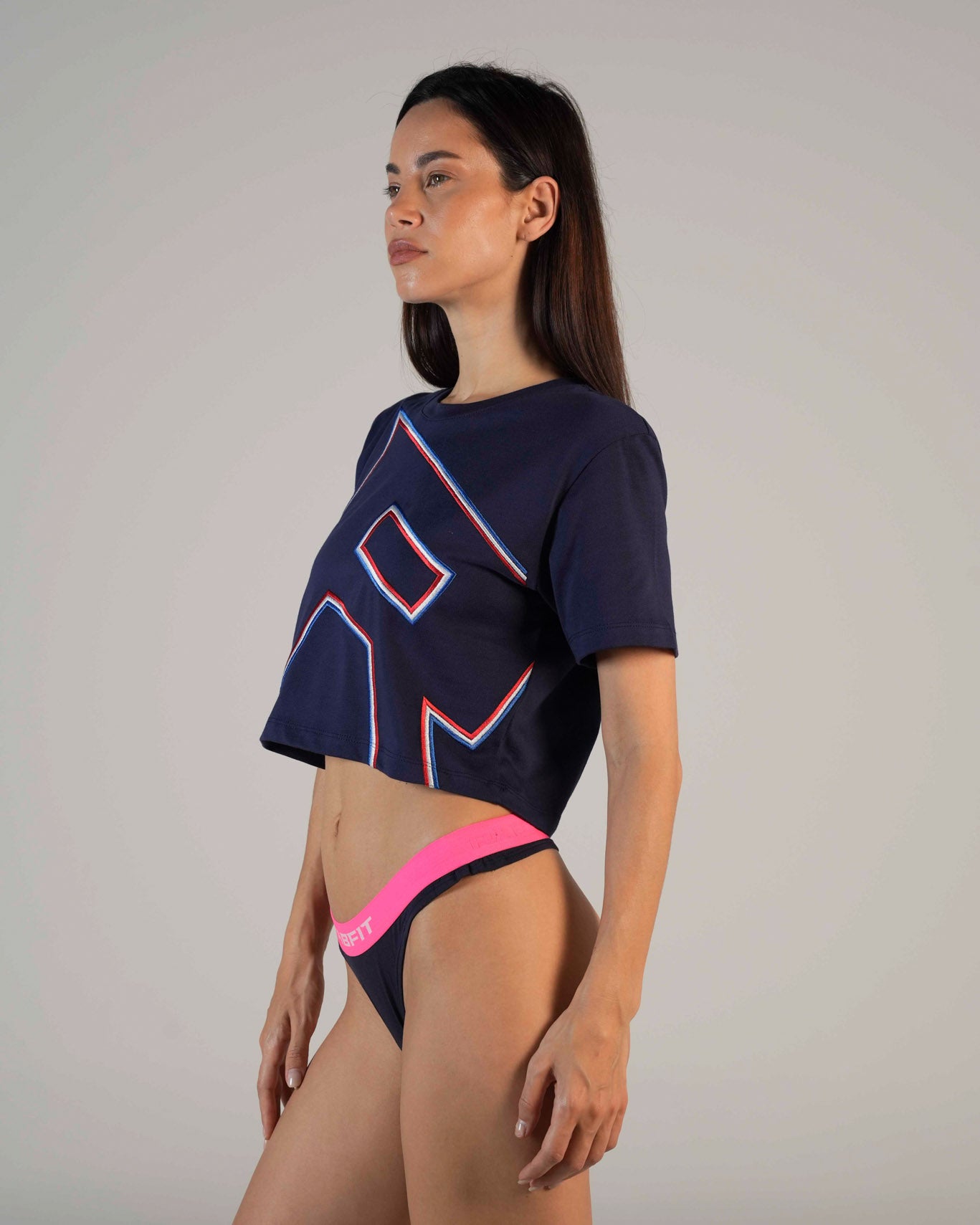 Cotton - Tee Crop Emb Navy