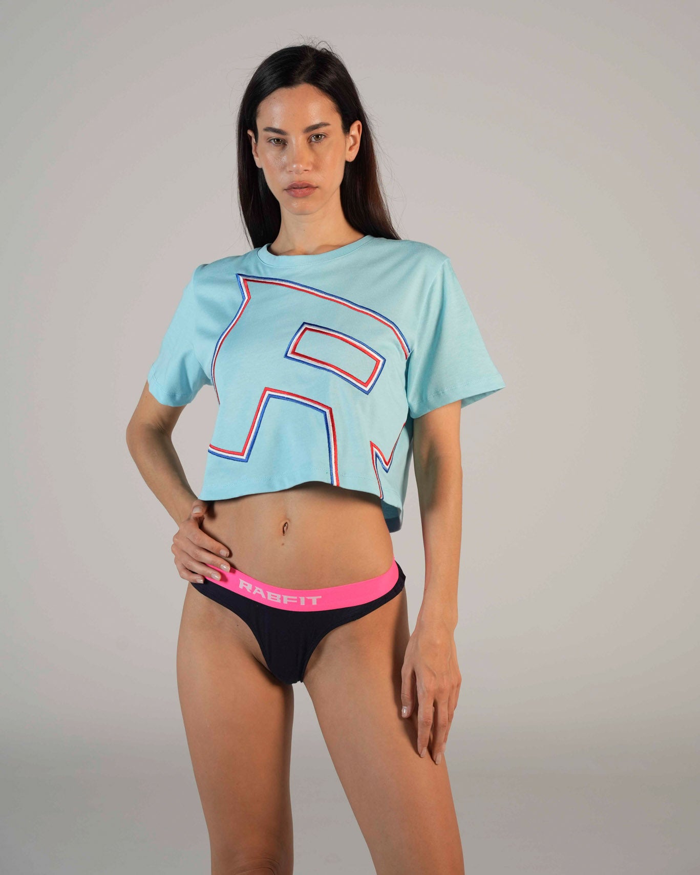 Cotton - Tee Crop Emb Blue